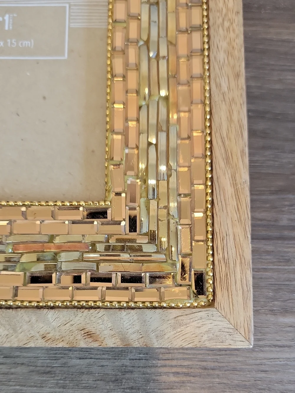 Pier 1 Gold and Natural Wood Mosaic Picture Frame Fits A 4
